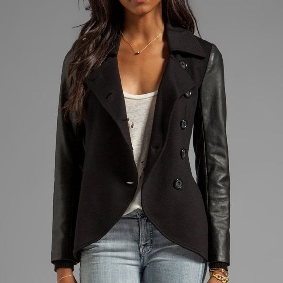 Revolve Bailey 44 Hacker Jacket Buttoned Ponte Knit Faux Leather Sleeve Size S - Picture 3 of 7